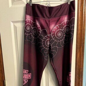 Women's  Girls Harley Davidson Nylon Spandex Stretch Pants  Burgundy Pink